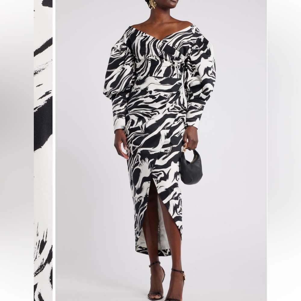 Nordstrom black and white abstract off the shoulder long dress